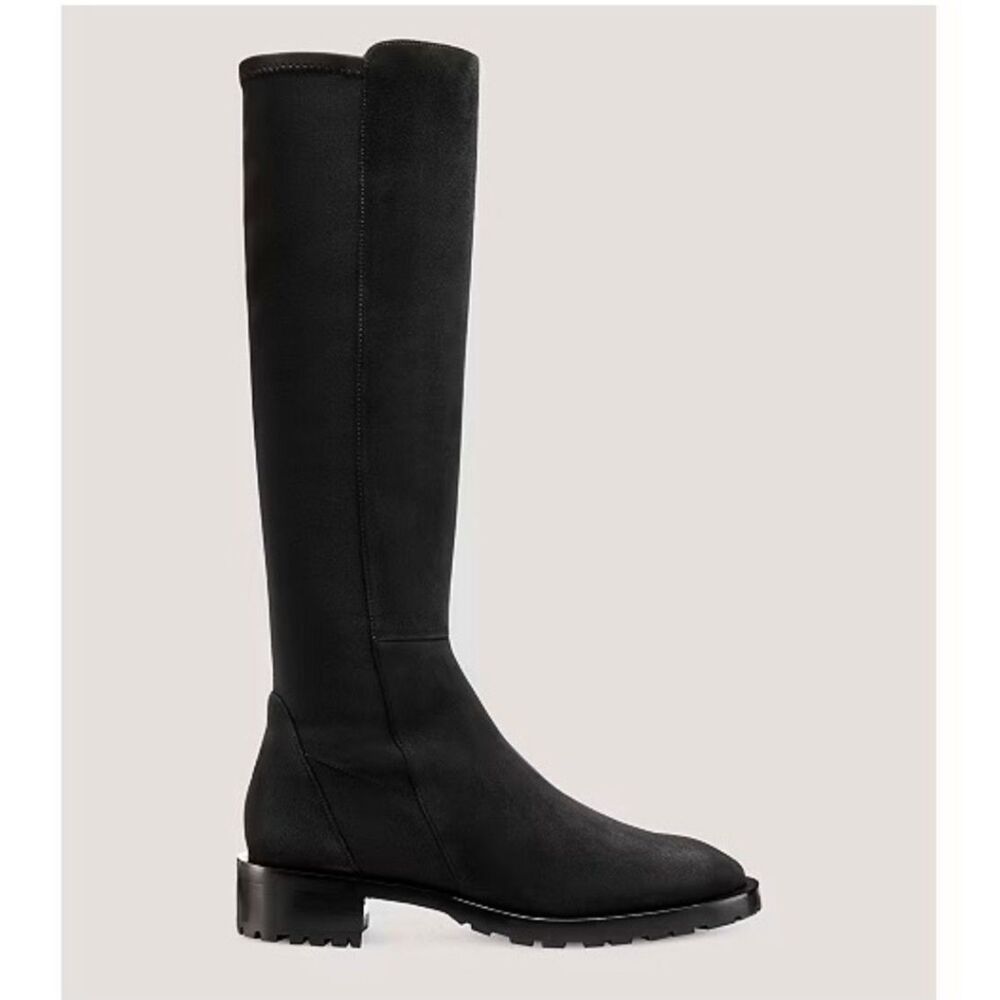 NWOB Stuart Weitzman Iconic 5050 Lift Black Suede Knee High Lug Sole Boots Sz 6